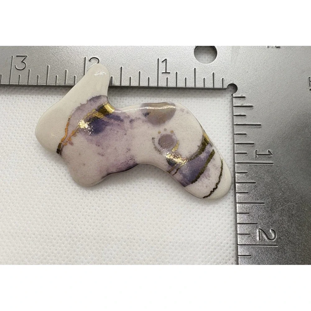 Handmade Ceramic Brooch Pin Purple Gold Glaze Abstract Modernist Artisan 80s 90s